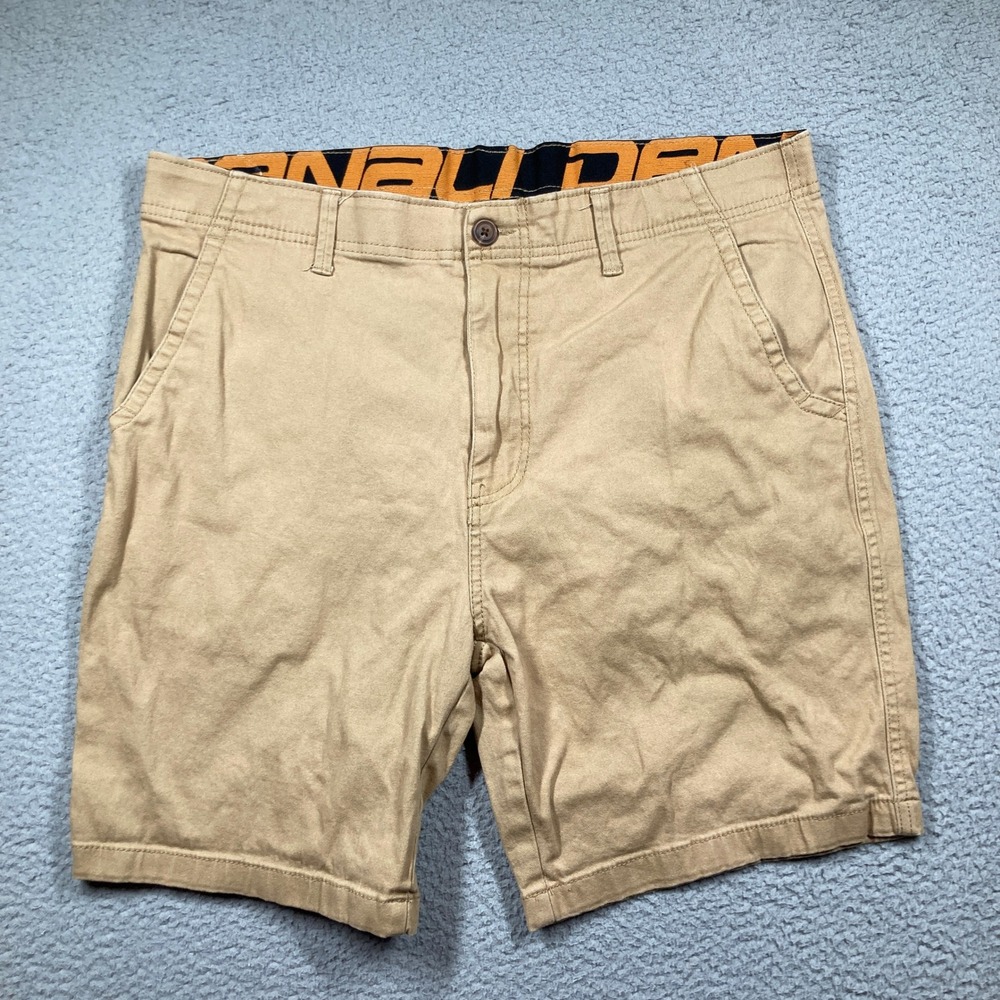 Denali Chino Shorts Men 36 Khaki Tan Cotton Stretch Flat Front Casual FLAW